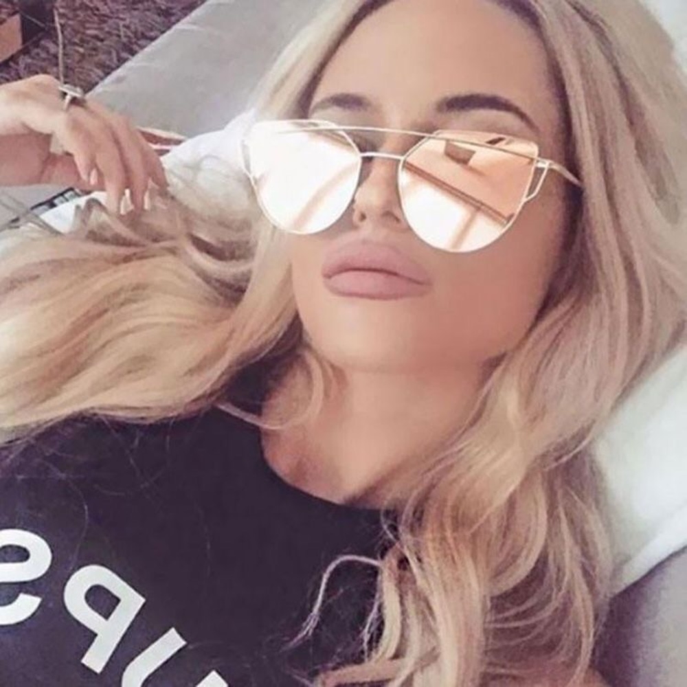 Pink Cat Eye Aviator Oversized Sunglasses Rosegold - Picture 3 of 5